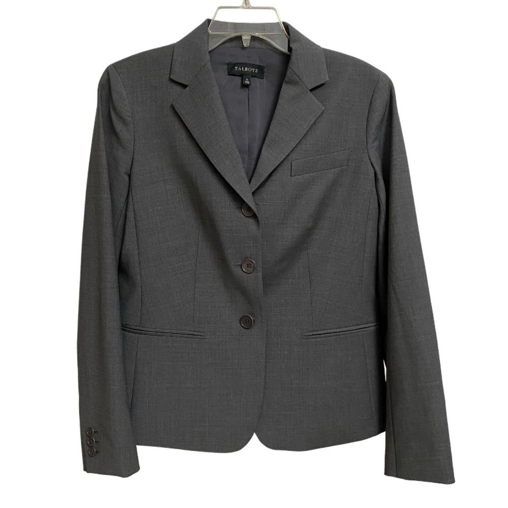 Talbots Wool Blend Three-Button Blazer Women's Size 6 Grey Office Career Preppy